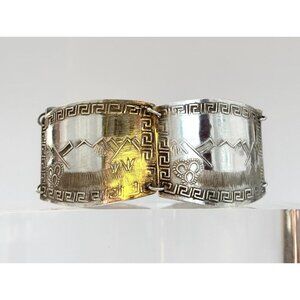 Peruvian Made Southwest Geometric Motif 900 Silver Brutalist Vintage Bracelet